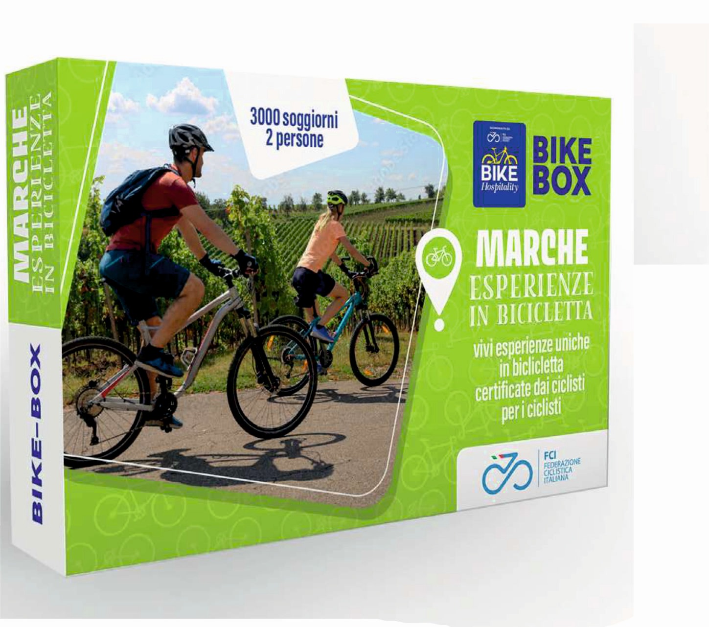 Confezione BikeBox Marche con ciclisti tra i vigneti